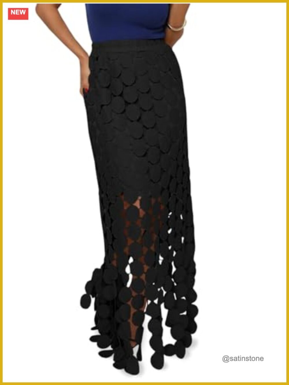 Hollow Out Maxi Skirt Boho Fringe Hem Summer Long Skirt